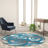 Flash Furniture ACD-RG241-66-TQ-GG Willow Collection Modern High-Low Pile Swirled 6x6 Round Turquoise Area Rug - Olefin Accent Rug - Entryway, Bedroom, Living Room